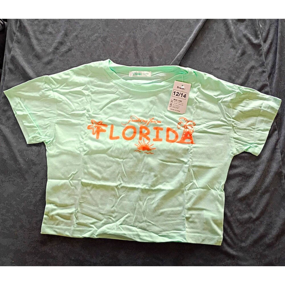 Dvenki Green Florida Graphic Crop Short Sleeve Pullover Crew Neck T-Shirt 12
